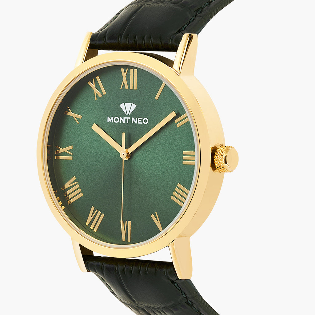Men Quartz Green Dial Analog Leather Watch 8020T-L2214