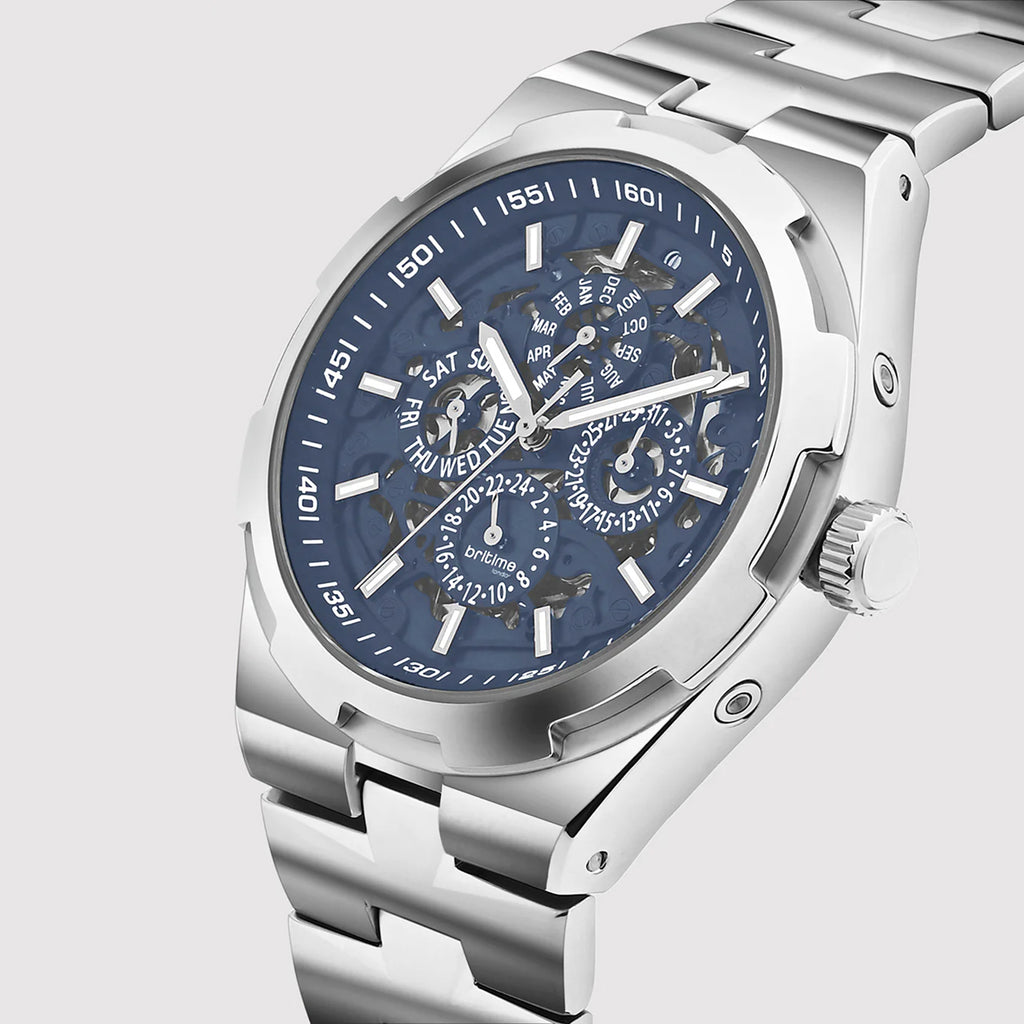 Atlas Men Automatic Blue Dial Multi-Function Stainless Steel Watch 815-M10501