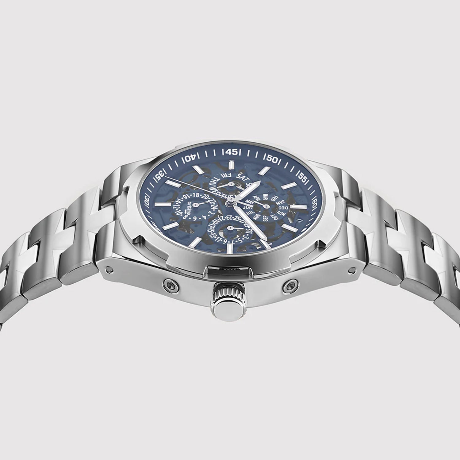 Atlas Men Automatic Blue Dial Multi-Function Stainless Steel Watch 815-M10501