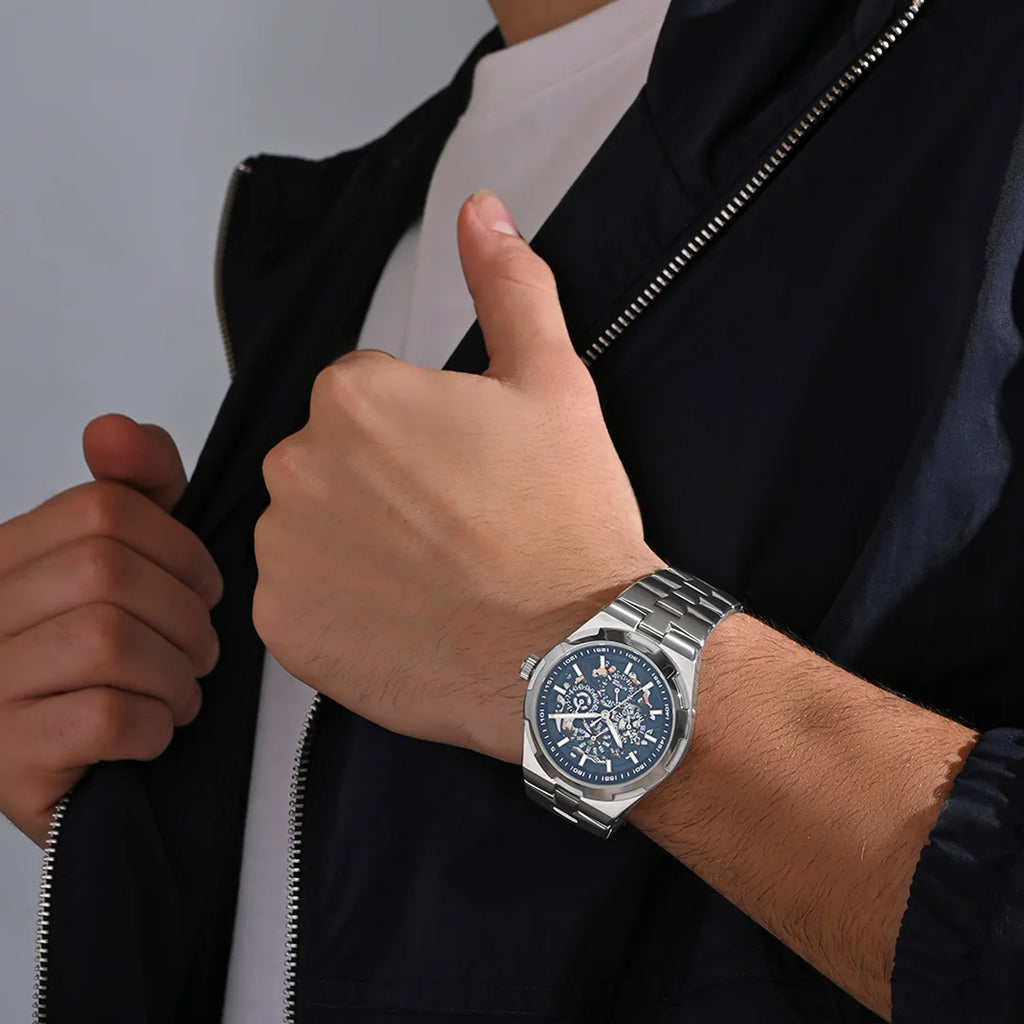 Atlas Men Automatic Blue Dial Multi-Function Stainless Steel Watch 815-M10501