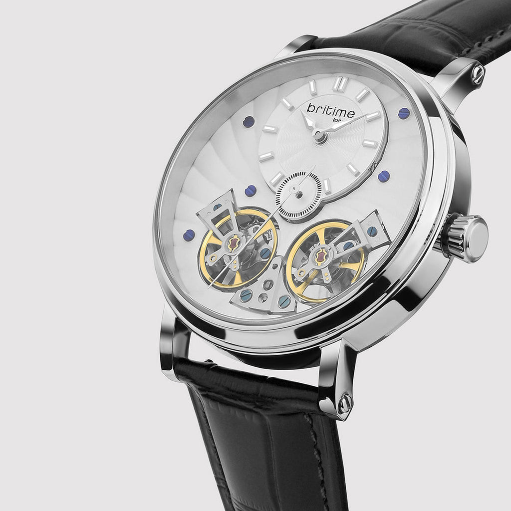 Men Automatic Silver Dial Multi-Function Leather Watch 821-L10306