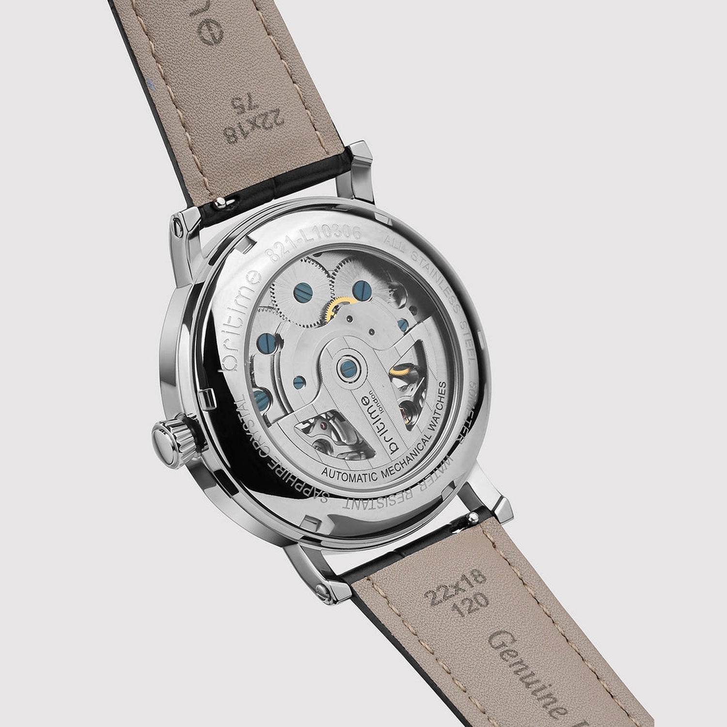 Men Automatic Silver Dial Multi-Function Leather Watch 821-L10306