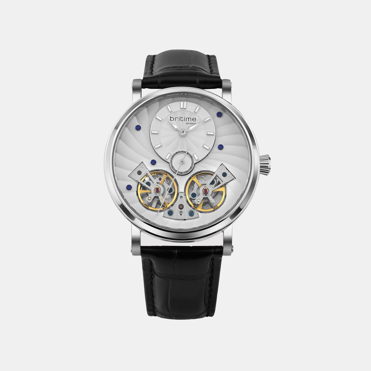 Men Automatic Silver Dial Multi-Function Leather Watch 821-L10306