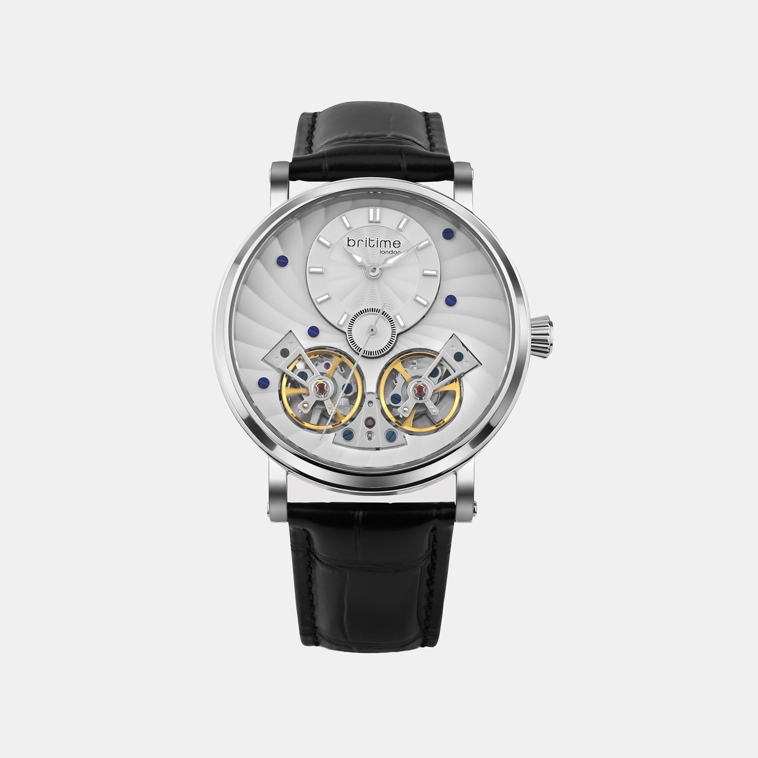 Men Automatic Silver Dial Multi-Function Leather Watch 821-L10306