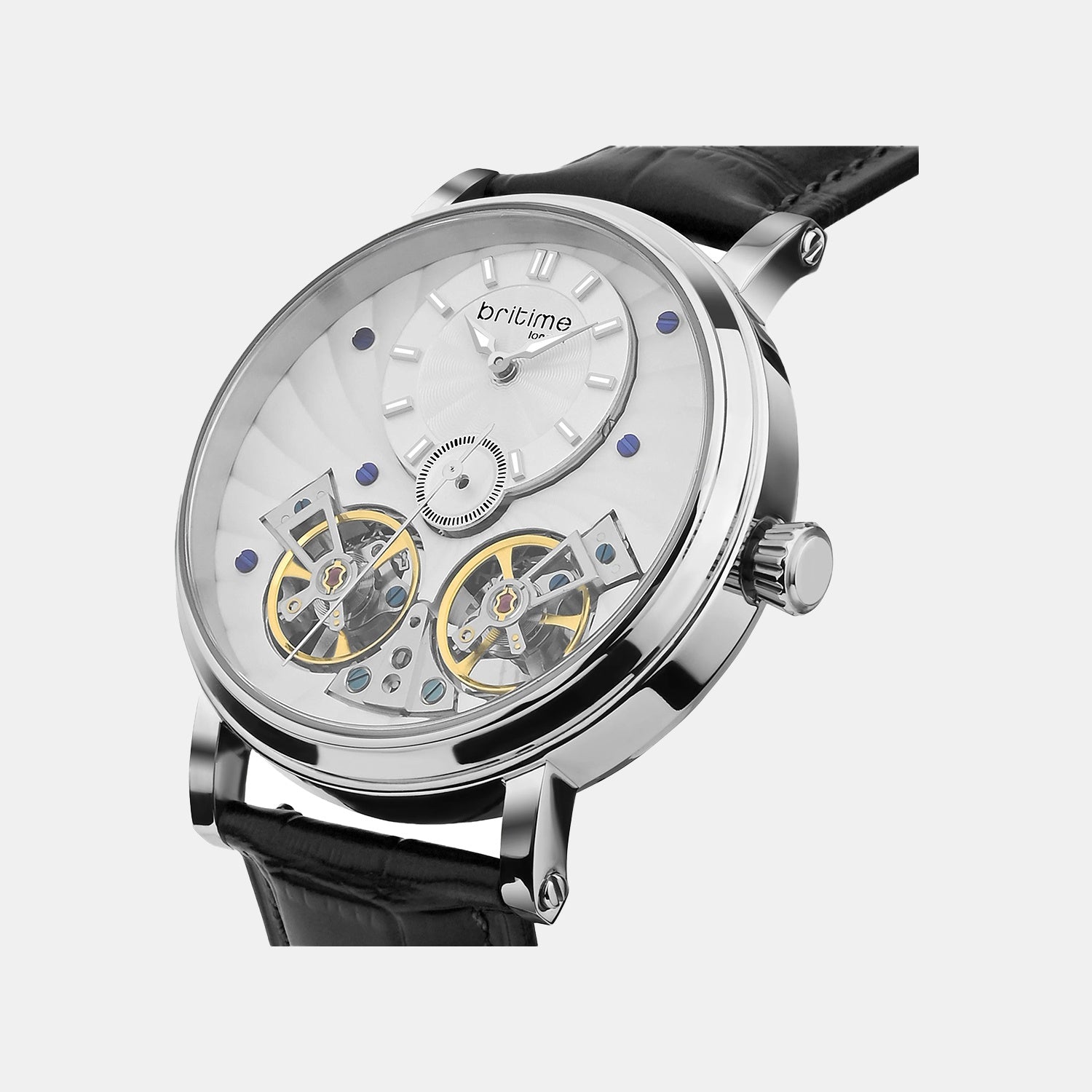 Men Automatic Silver Dial Multi-Function Leather Watch 821-L10306