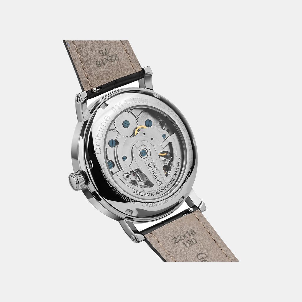 Men Automatic Silver Dial Multi-Function Leather Watch 821-L10306