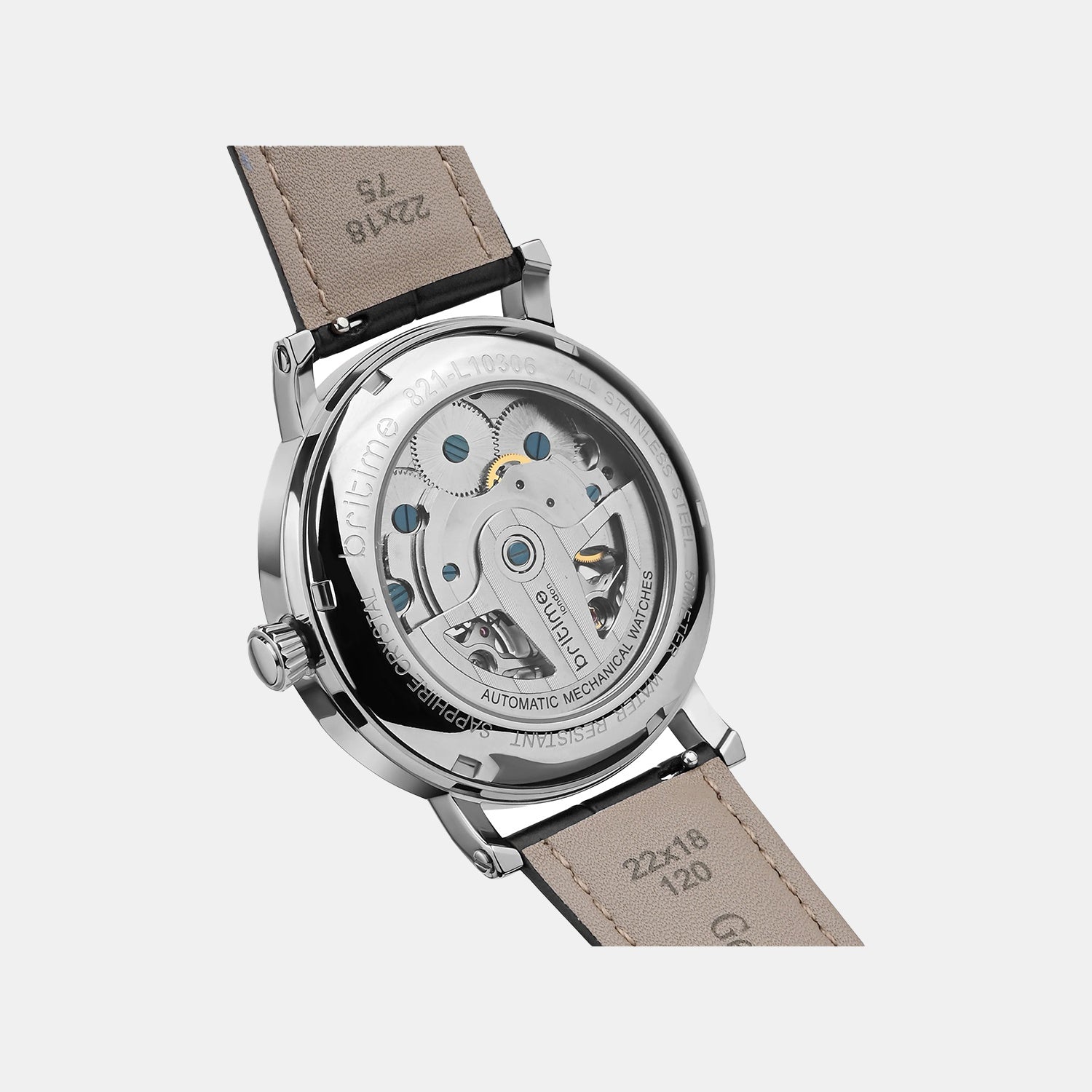 Men Automatic Silver Dial Multi-Function Leather Watch 821-L10306