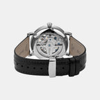 Men Automatic Silver Dial Multi-Function Leather Watch 821-L10306