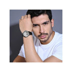 Men Automatic Silver Dial Multi-Function Leather Watch 821-L10306