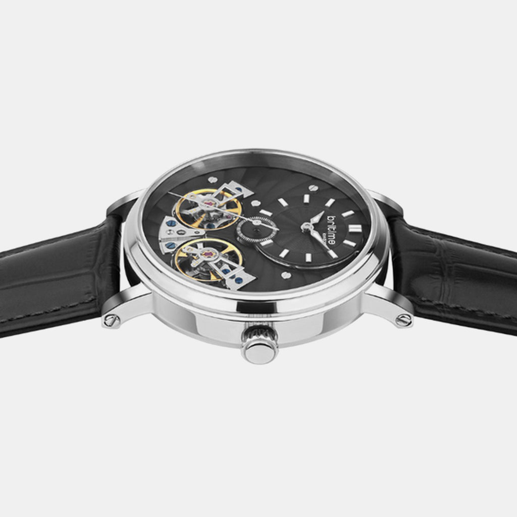 Men Automatic Black Dial Multi-Function Leather Watch 821-L10406