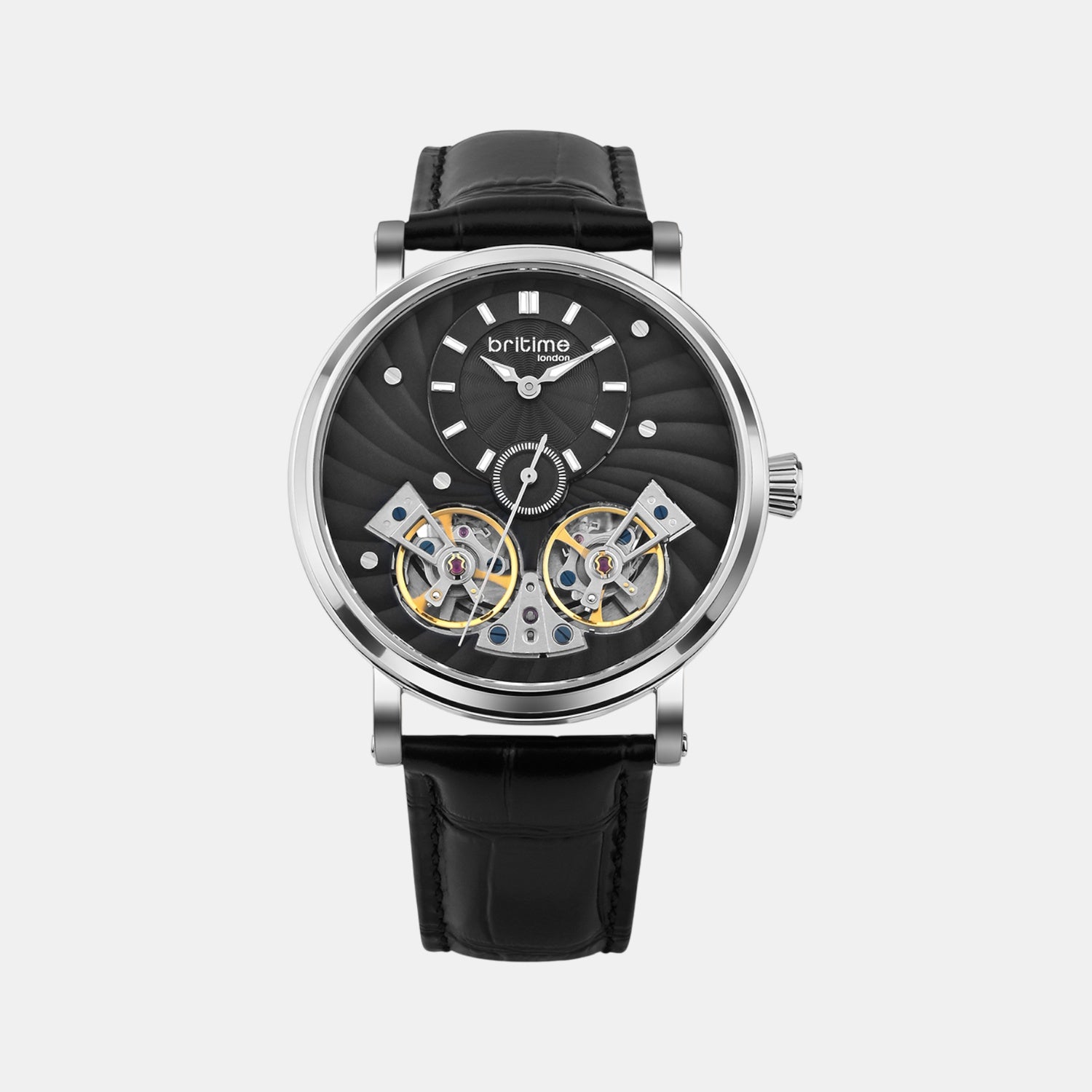 Men Automatic Black Dial Multi-Function Leather Watch 821-L10406