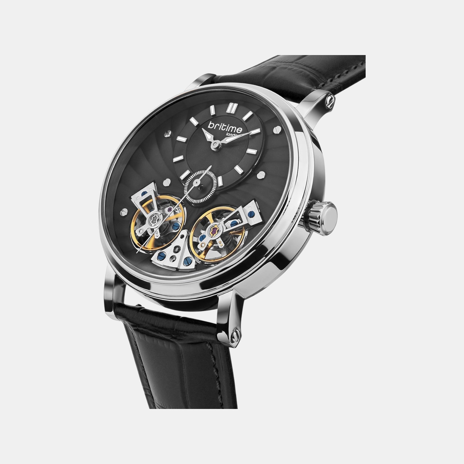 Men Automatic Black Dial Multi-Function Leather Watch 821-L10406