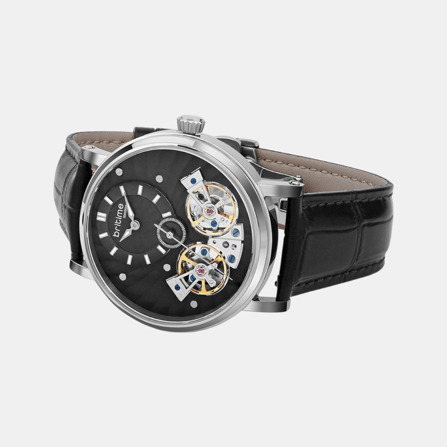 Men Automatic Black Dial Multi-Function Leather Watch 821-L10406