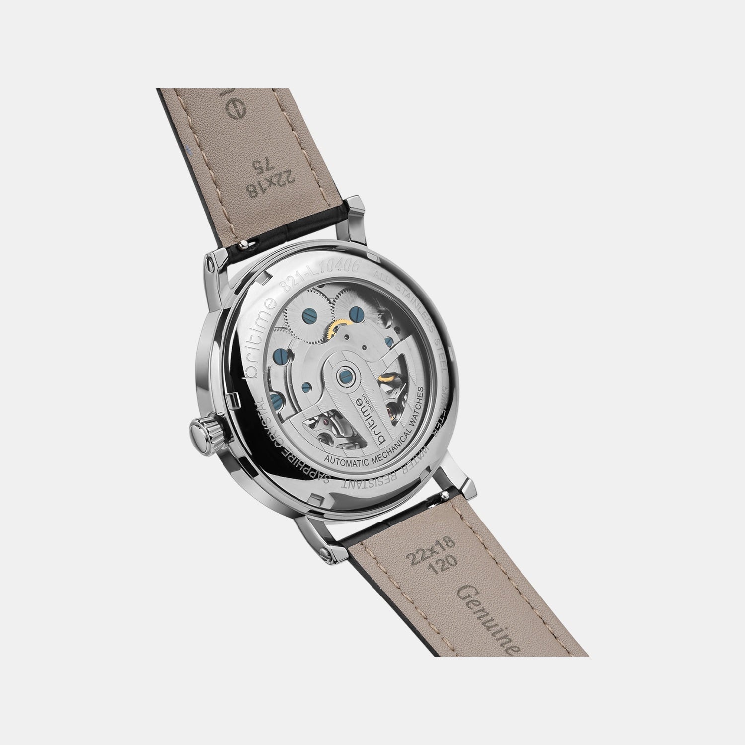 Men Automatic Black Dial Multi-Function Leather Watch 821-L10406