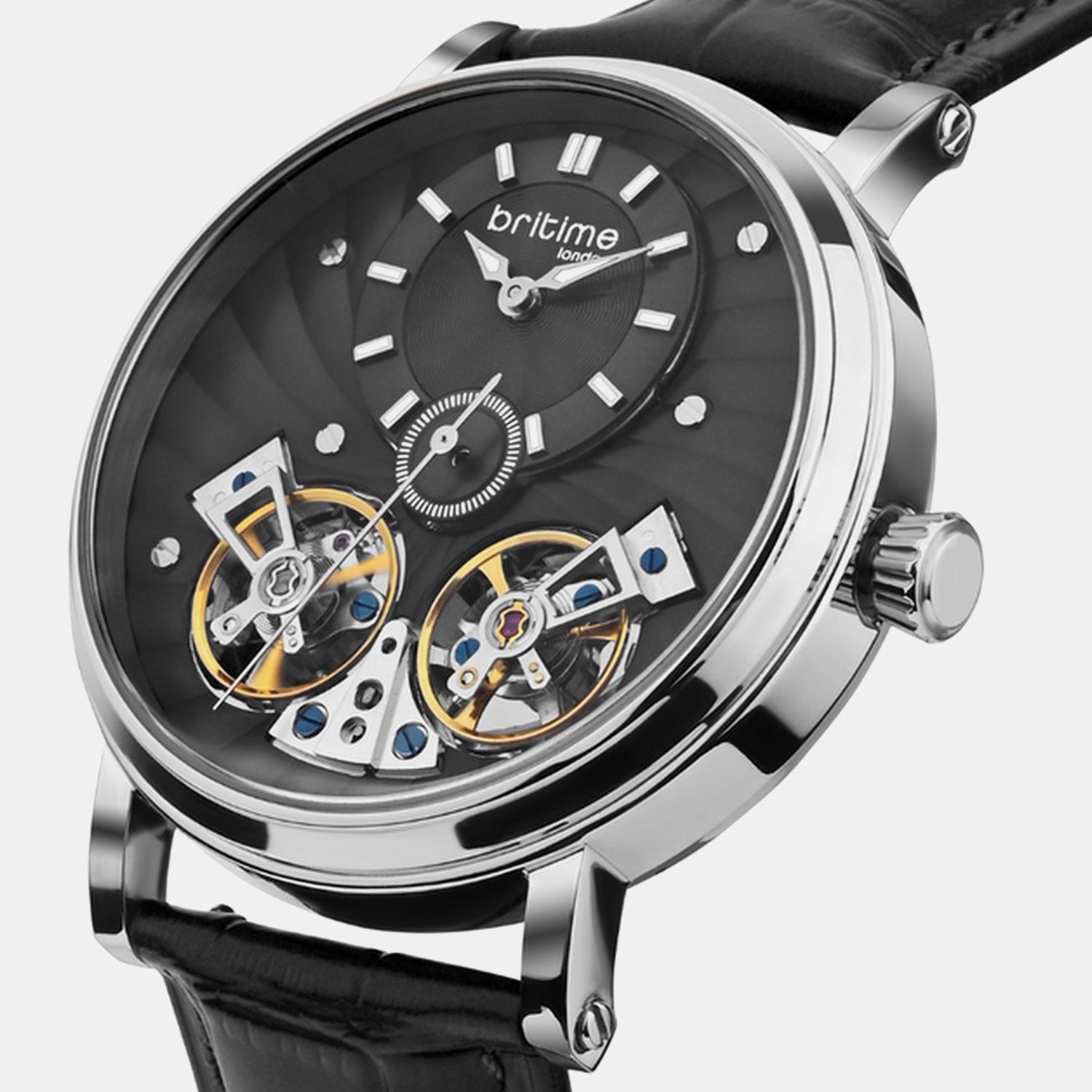 Men Automatic Black Dial Multi-Function Leather Watch 821-L10406