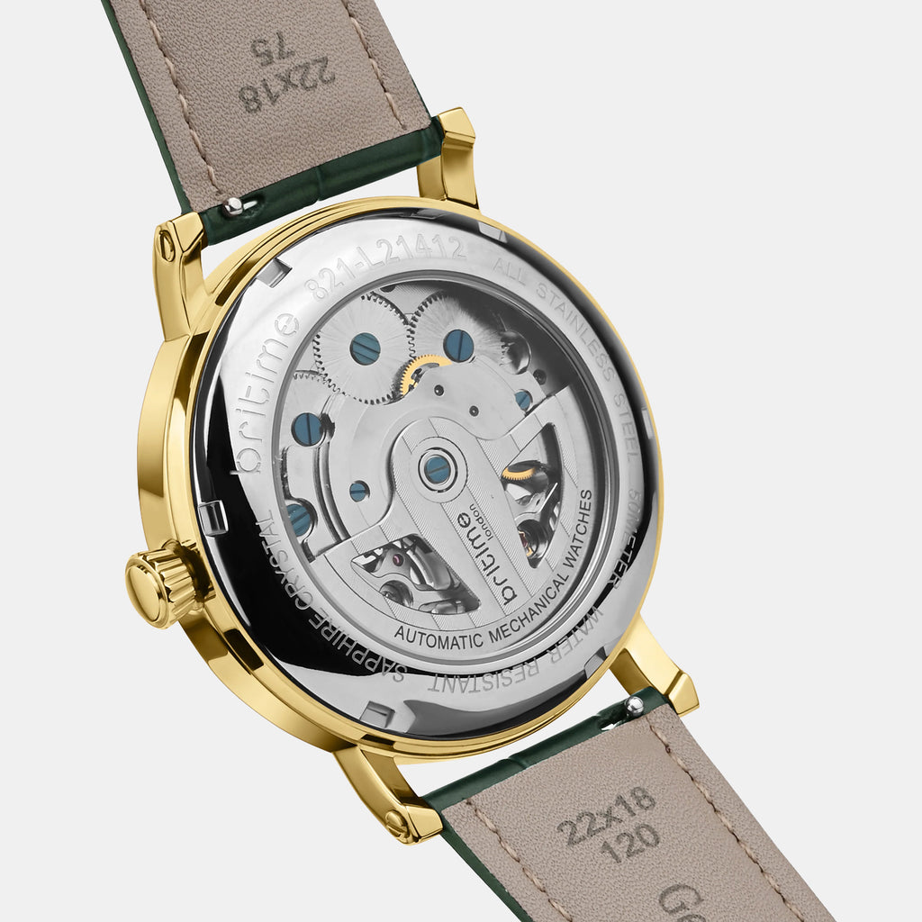 Men Automatic Green Dial Multi-Function Leather Watch 821-L21412