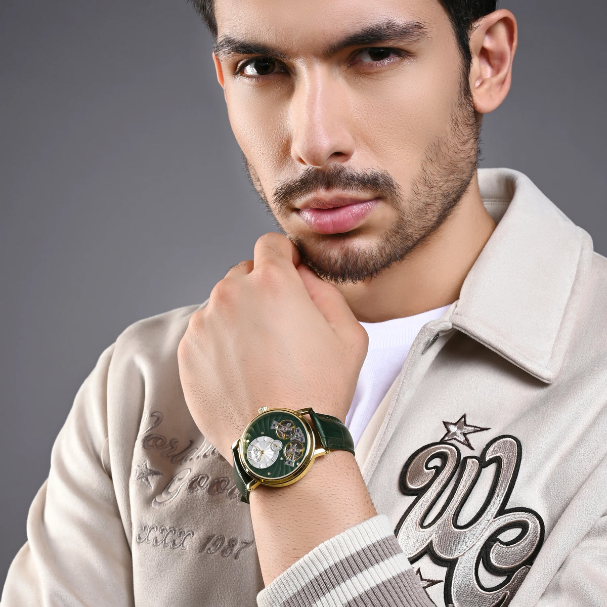 Spiral Men Automatic Green Dial Multi-Function Leather Watch 821-L21412