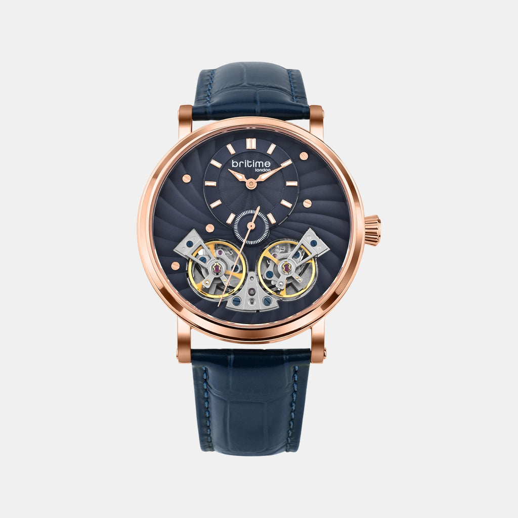 Men Automatic Rose Gold Dial Multi-Function Leather Watch 821-L30708