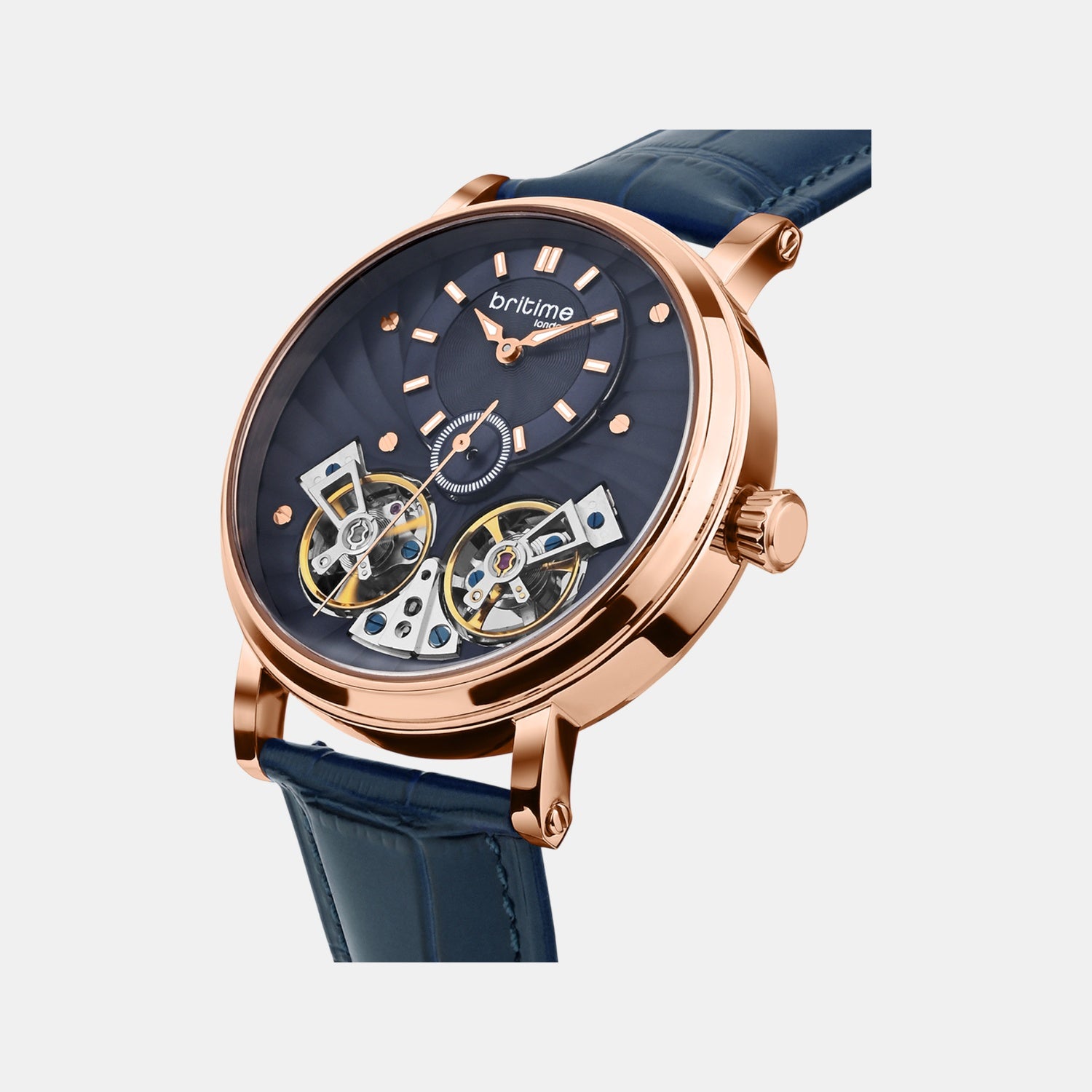 Men Automatic Rose Gold Dial Multi-Function Leather Watch 821-L30708