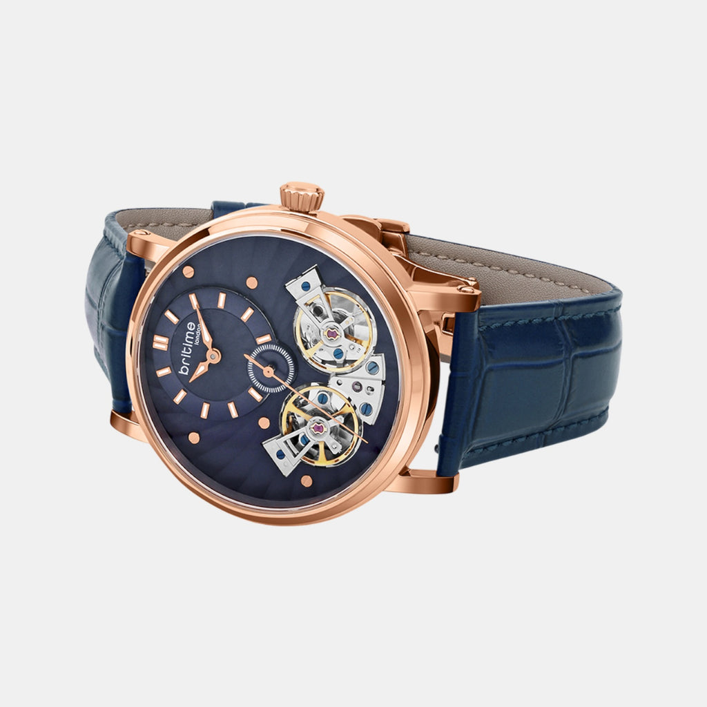 Men Automatic Rose Gold Dial Multi-Function Leather Watch 821-L30708