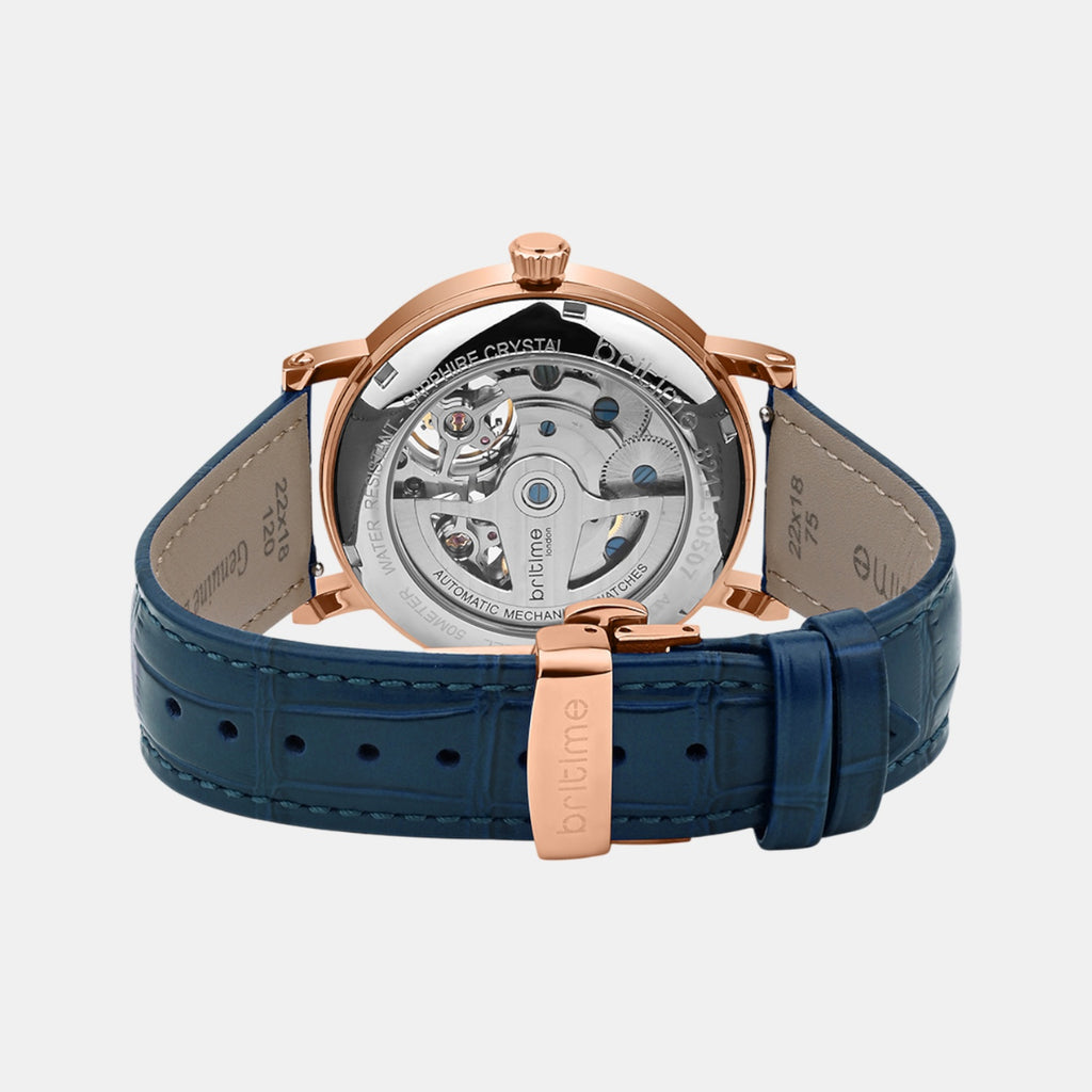 Men Automatic Rose Gold Dial Multi-Function Leather Watch 821-L30708