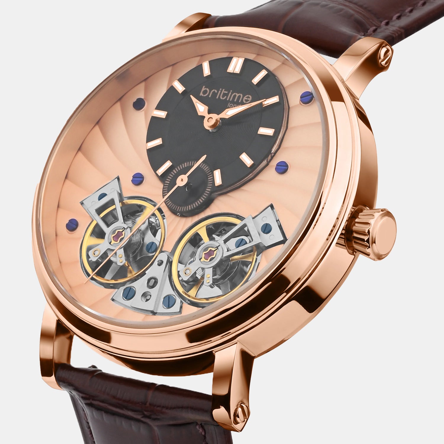 Spiral Men Automatic Rose Gold Dial Multi-Function Leather Watch 821-L30708