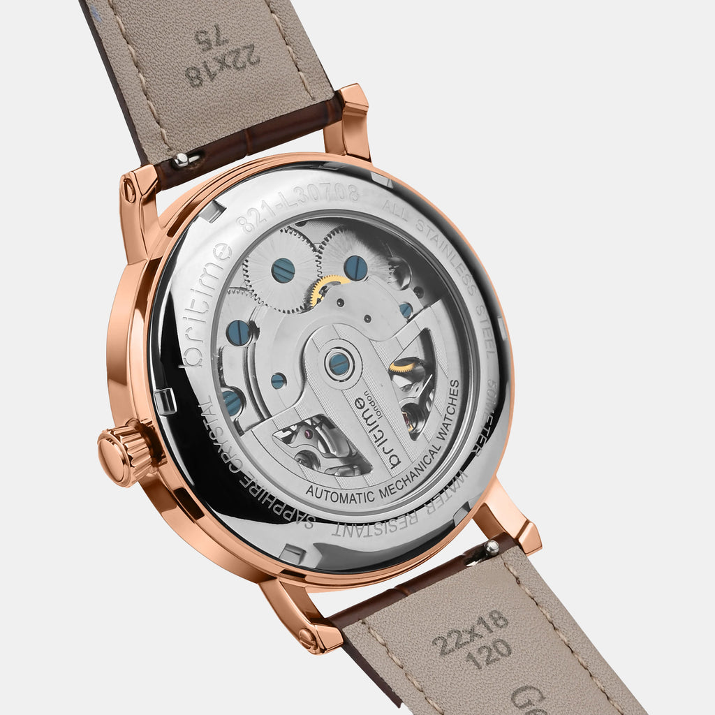Spiral Men Automatic Rose Gold Dial Multi-Function Leather Watch 821-L30708