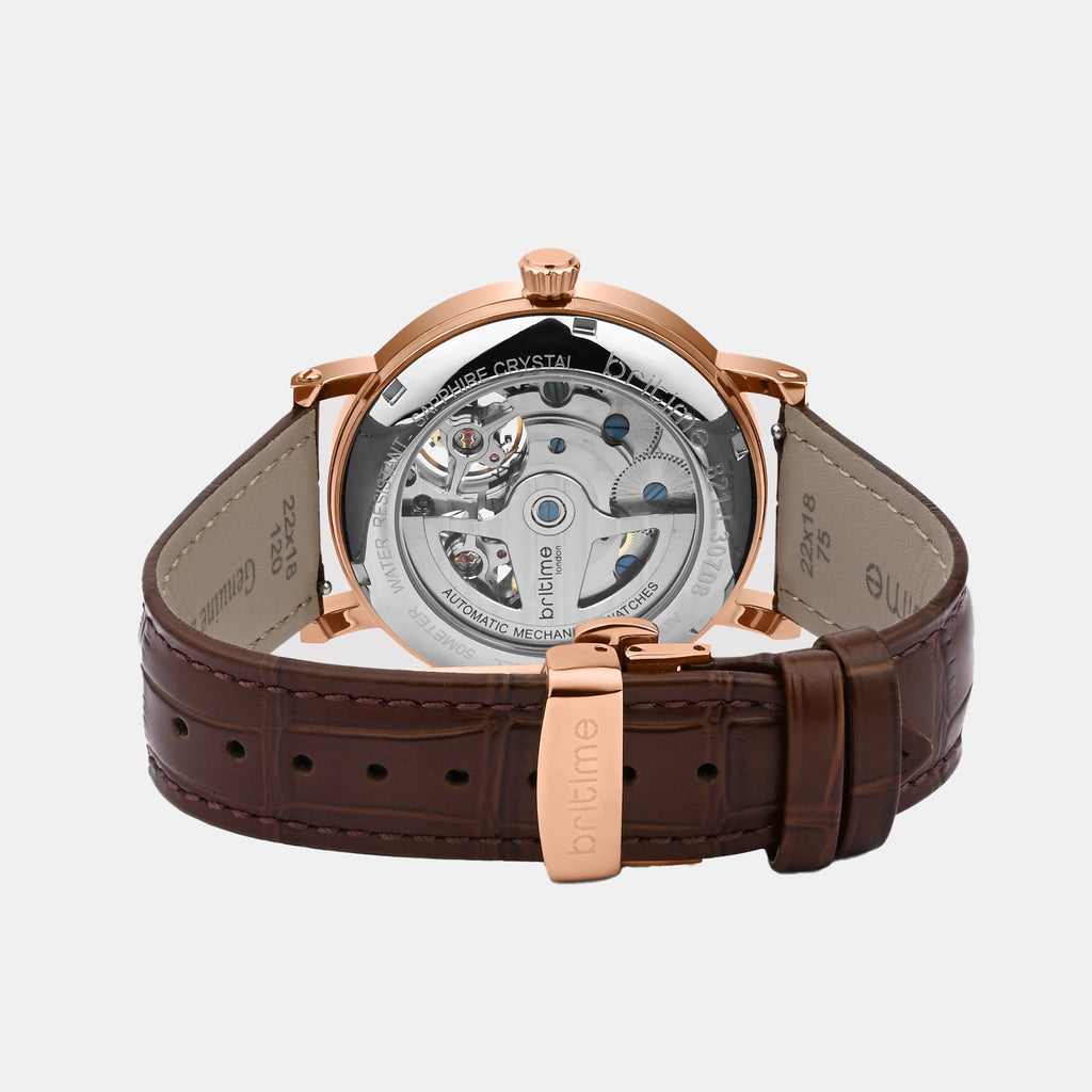 Spiral Men Automatic Rose Gold Dial Multi-Function Leather Watch 821-L30708