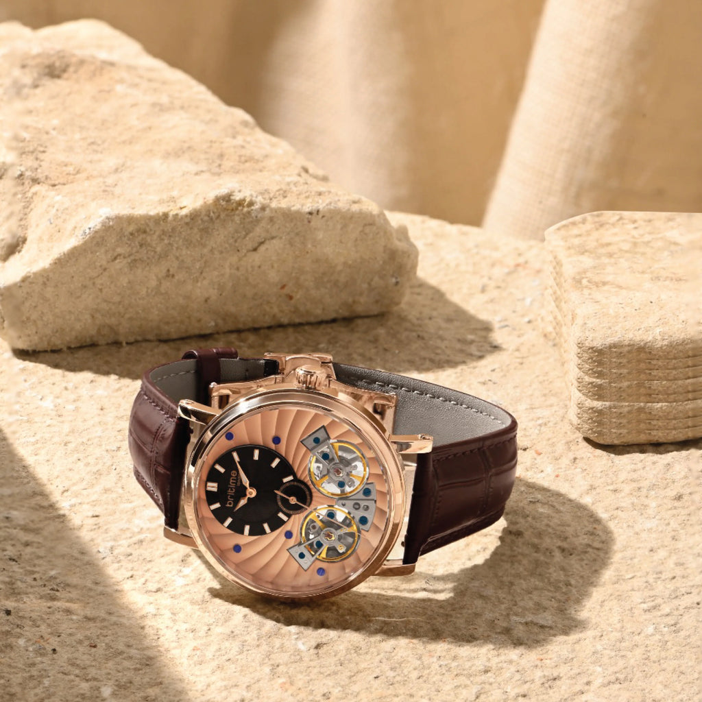 Spiral Men Automatic Rose Gold Dial Multi-Function Leather Watch 821-L30708