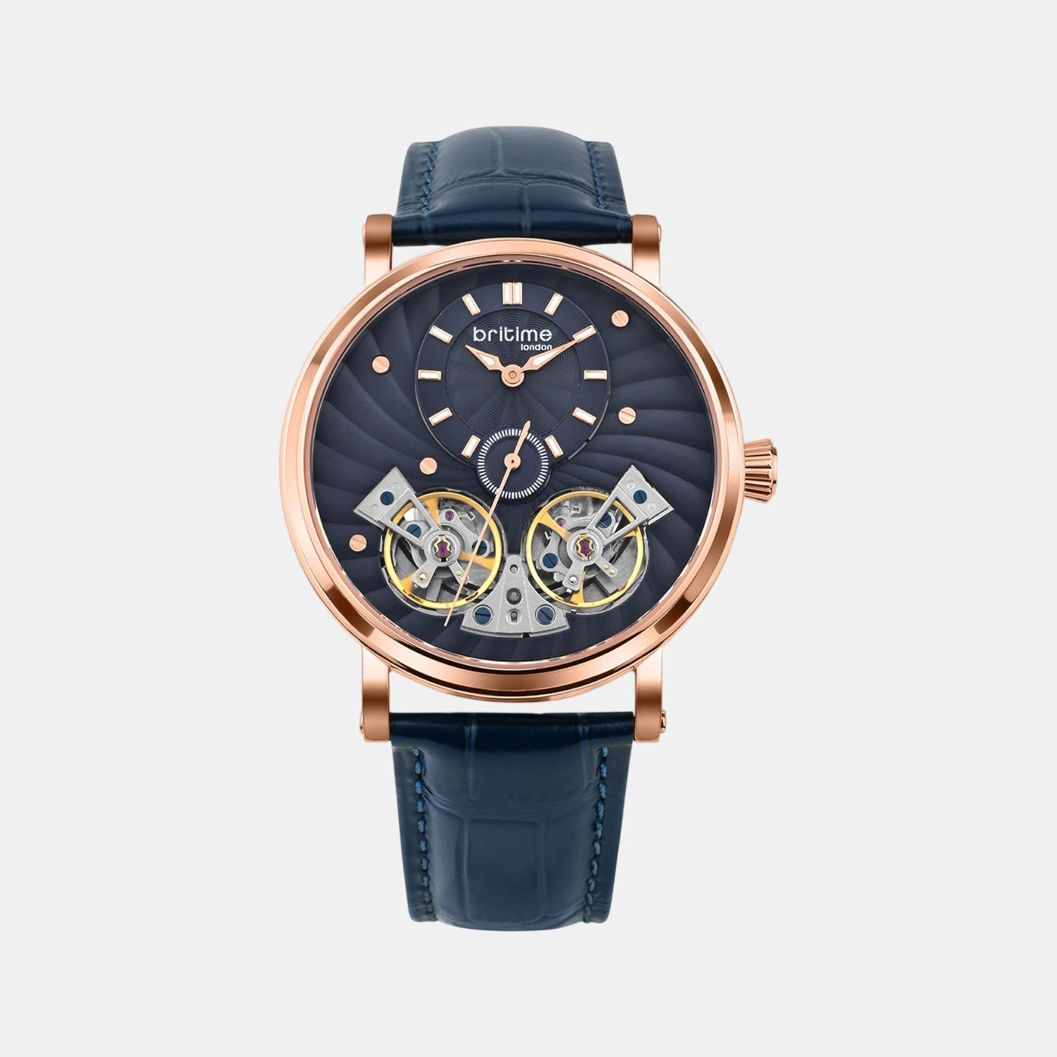 Men Automatic Rose Gold Dial Multi-Function Leather Watch 821-L30708