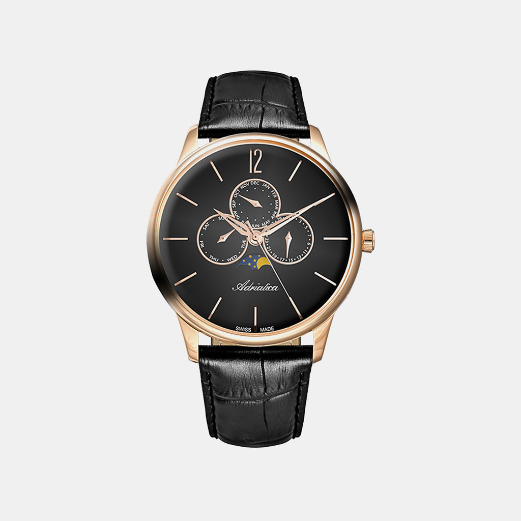 Moonphase Men Quartz Black Dial Multi-Function Leather Watch A8269.9256QF