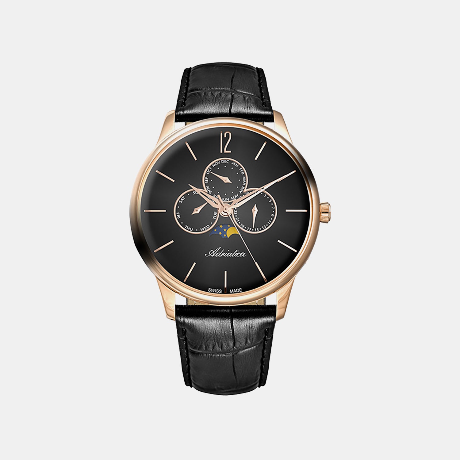 Moonphase Men Quartz Black Dial Multi-Function Leather Watch A8269.9256QF