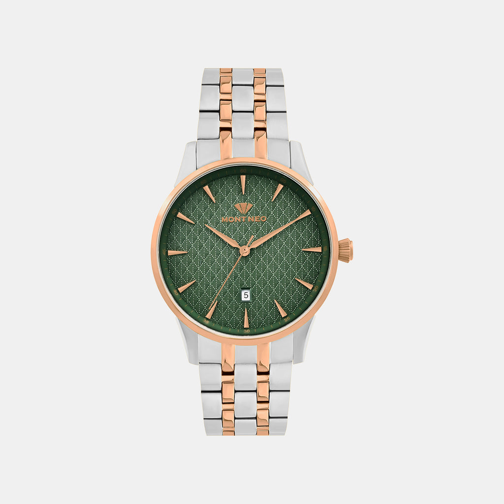 Men Quartz Green Dial Analog Metal Watch 8501E-M1314