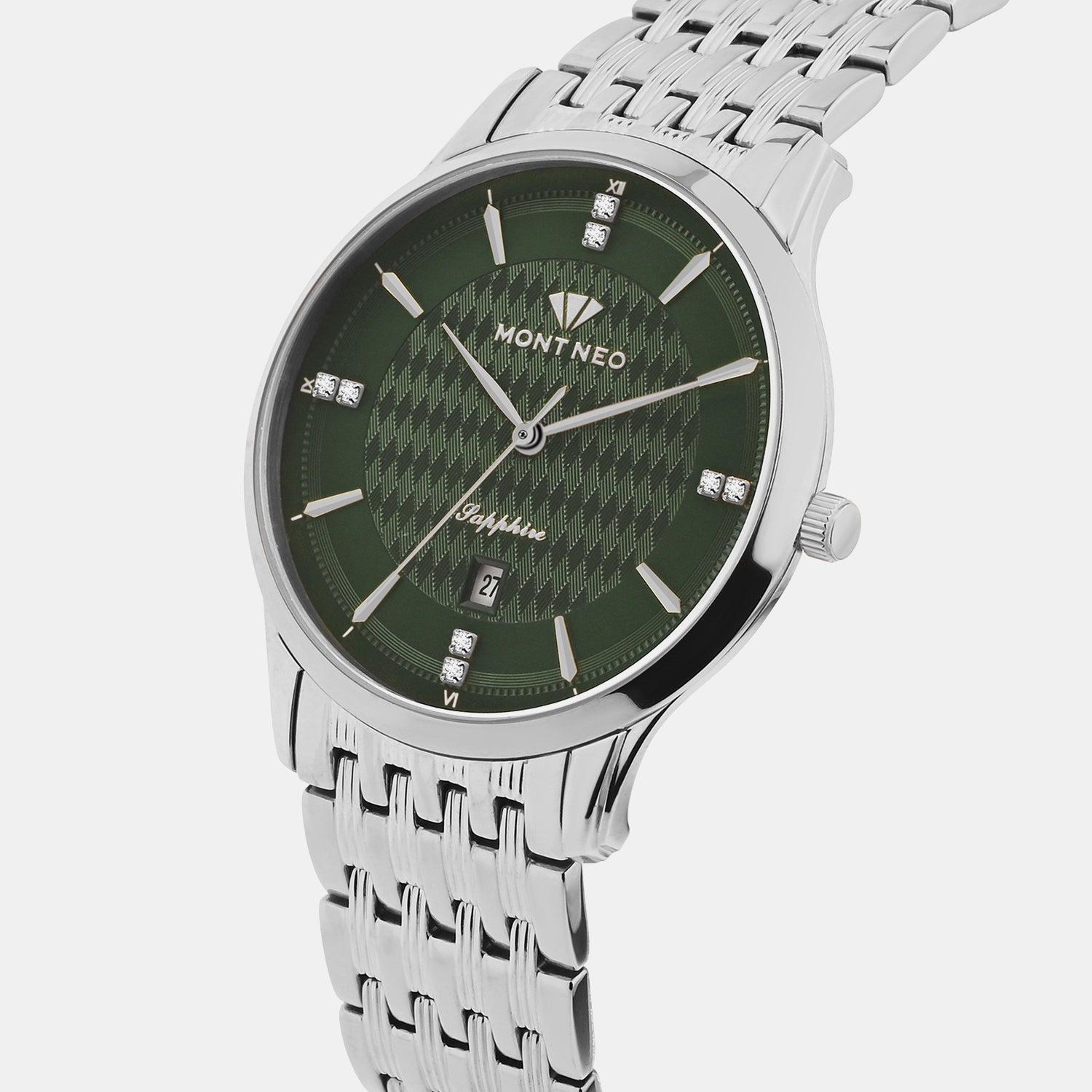 Men Quartz Green Dial Analog Metal Watch 8502E-M1114