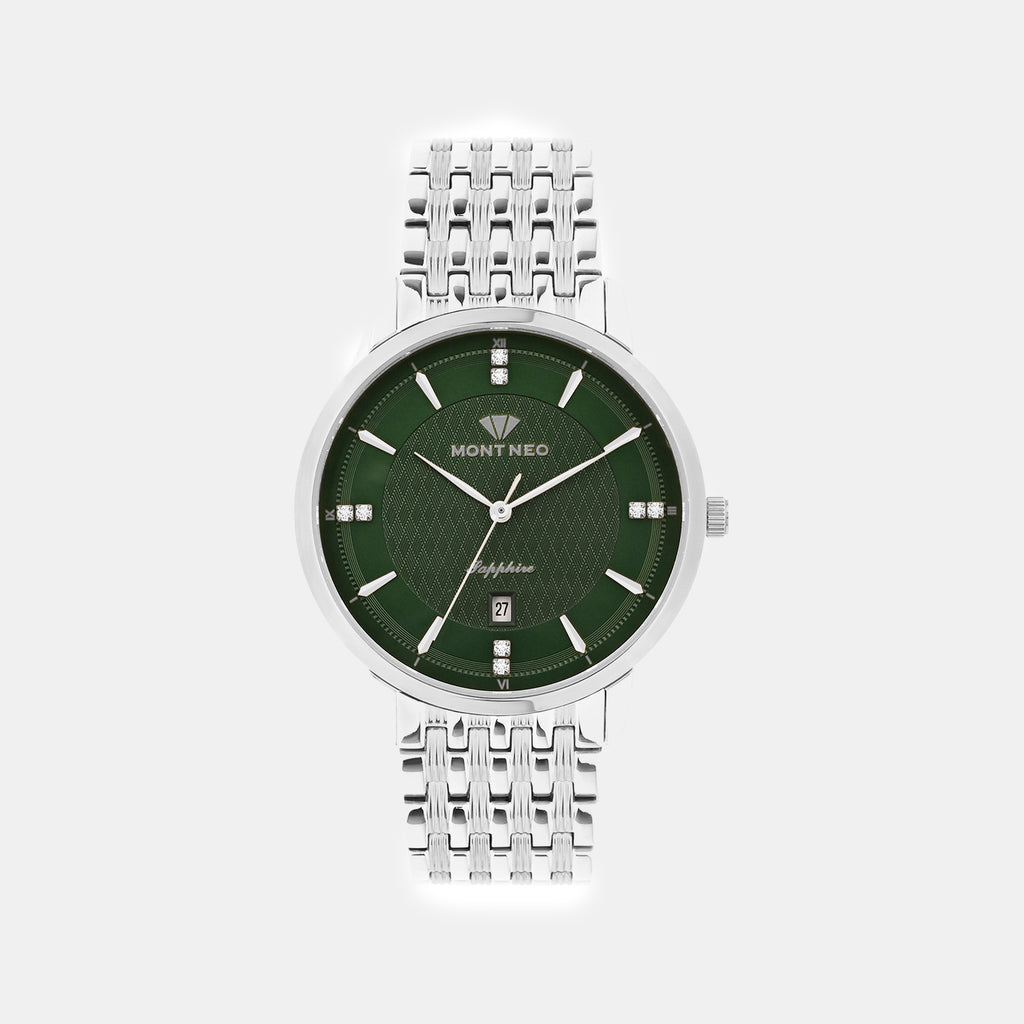 Men Quartz Green Dial Analog Metal Watch 8502E-M1114