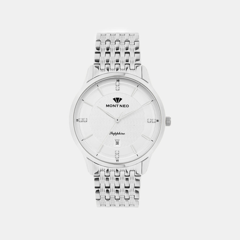 Men Quartz Silver Dial Analog Metal Watch 8502E-M1102