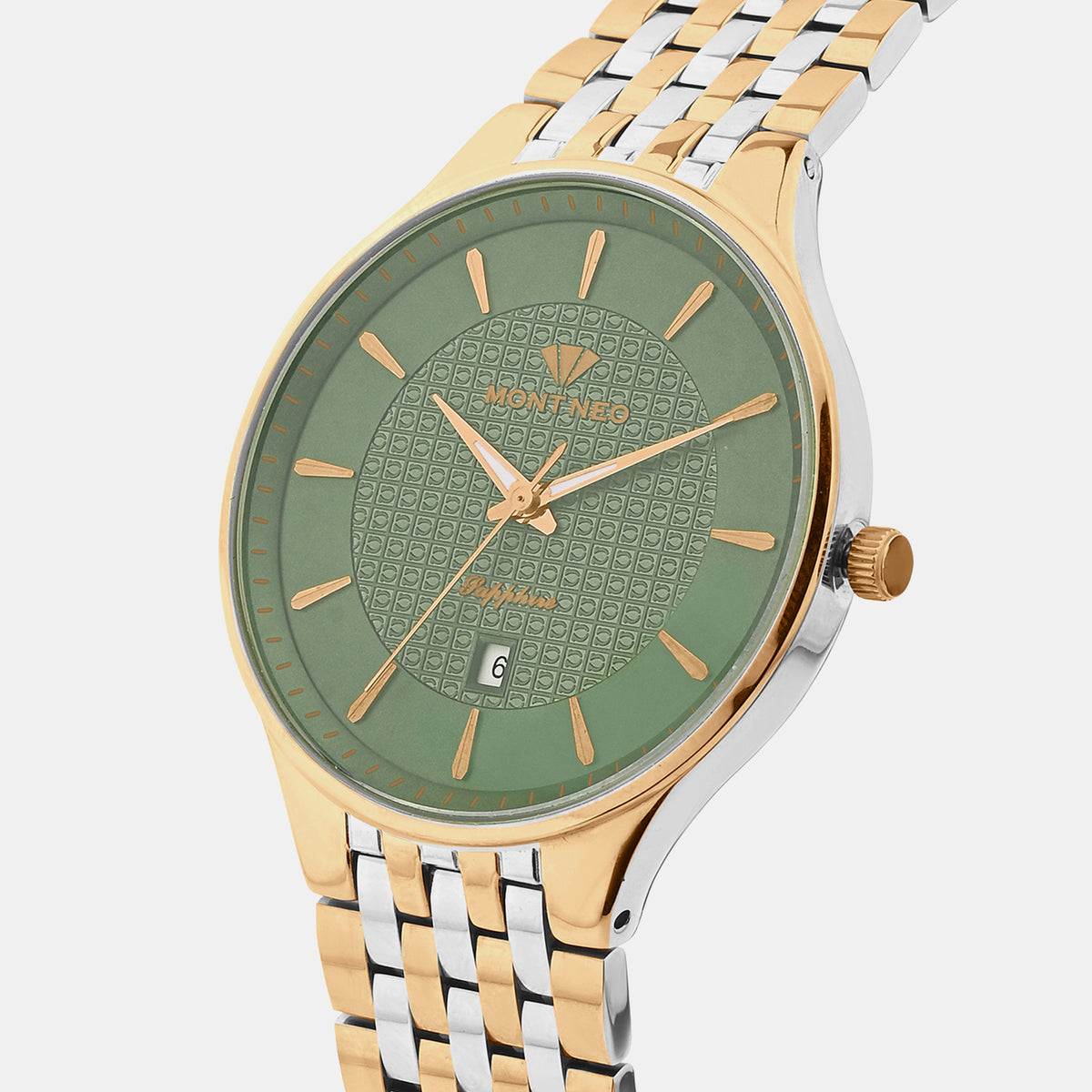 Men Quartz Green Dial Analog Metal Watch 8503E-M1314