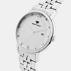 Men Quartz Silver Dial Analog Stainless Steel Watch 8504E-M1103