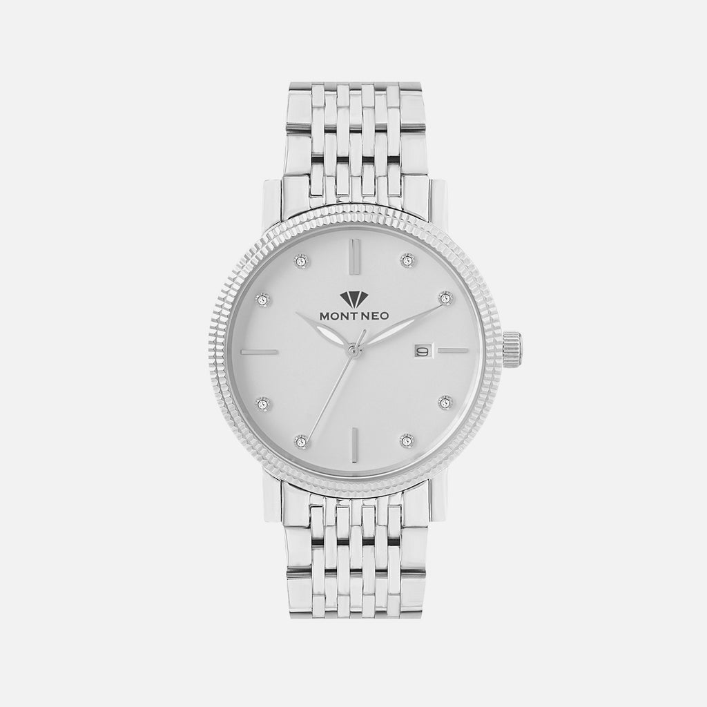 Men Quartz Silver Dial Analog Metal Watch 8506E-M1103