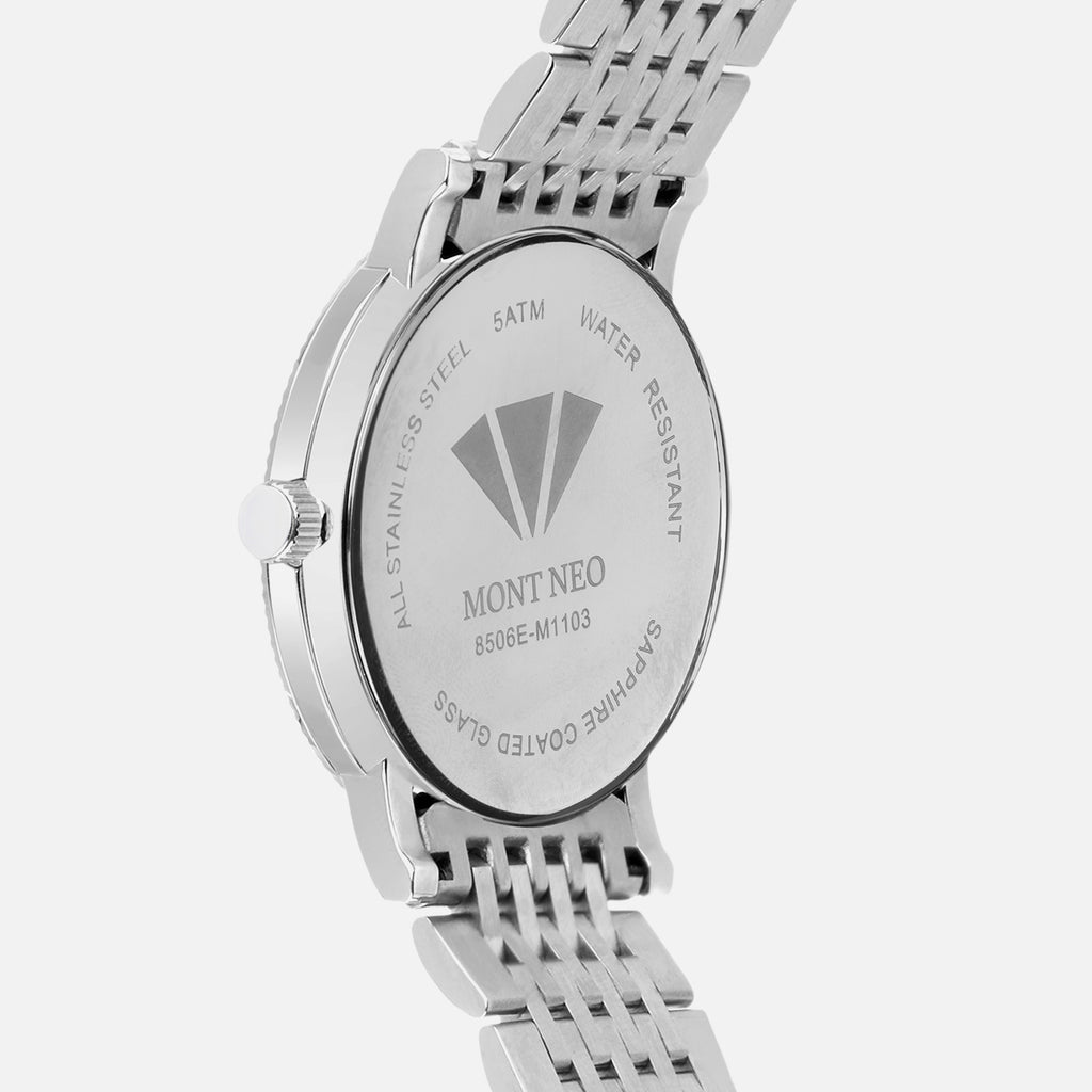 Men Quartz Silver Dial Analog Metal Watch 8506E-M1103