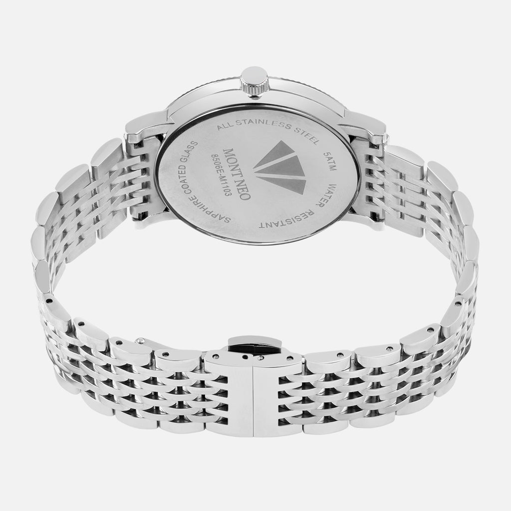 Men Quartz Silver Dial Analog Metal Watch 8506E-M1103