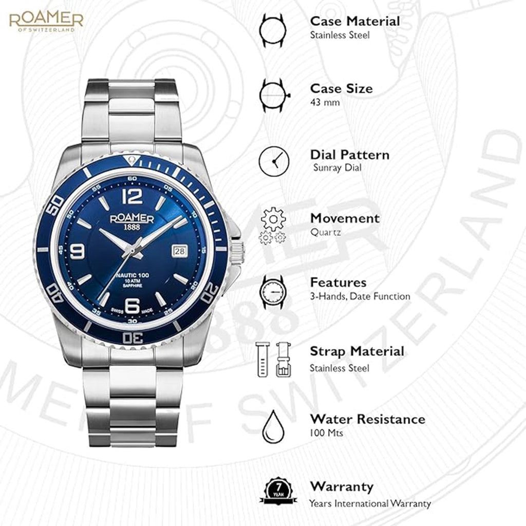 Nautic 100 Men Quartz Blue Dial Analog Stainless Steel Watch 862844 41 45 20