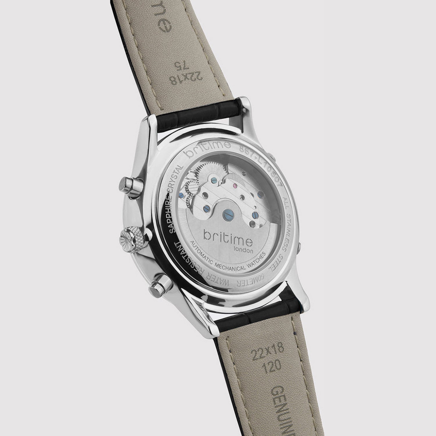 Celestial Men Automatic Silver Dial Chronograph Leather Watch 867-L10306