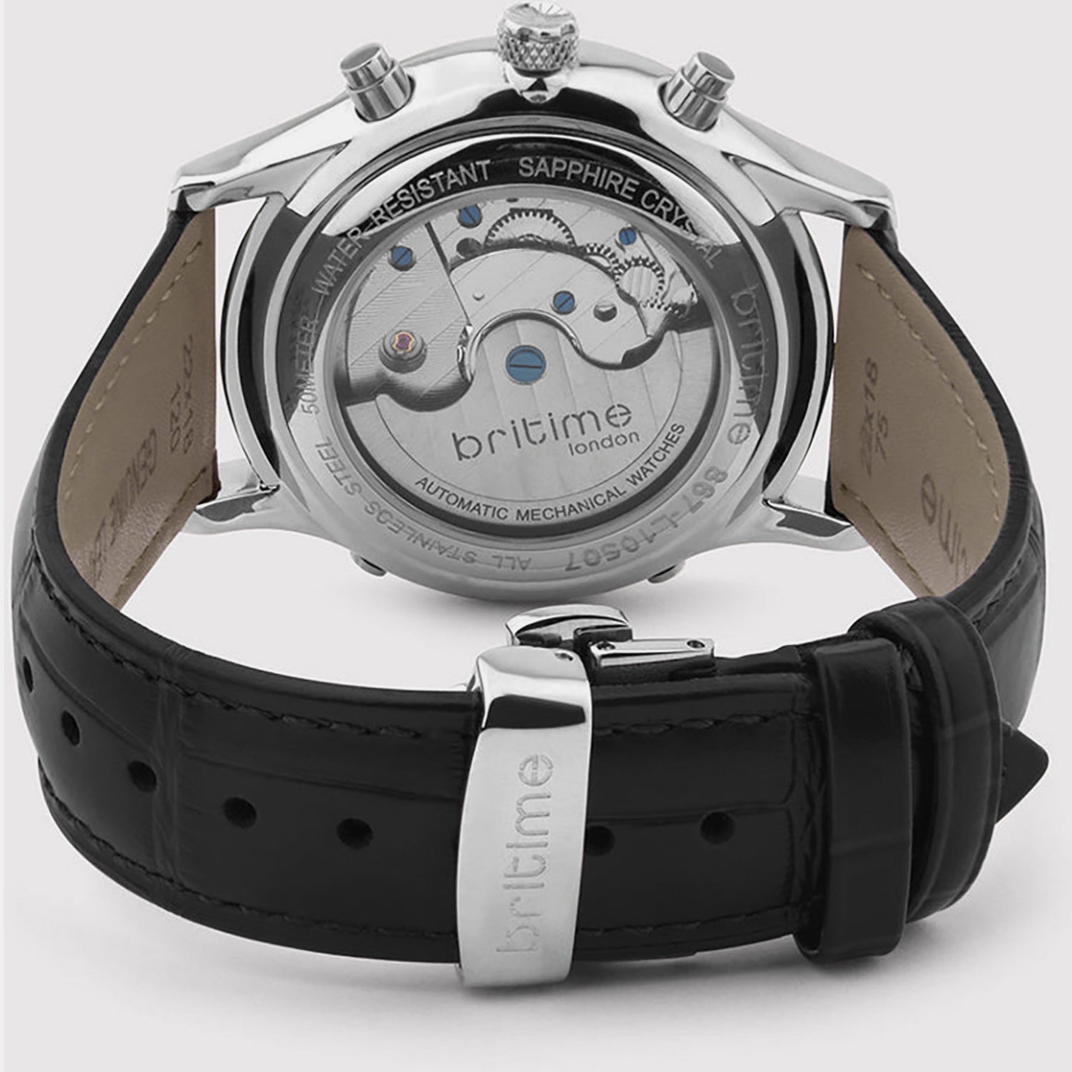 Celestial Men Automatic Silver Dial Chronograph Leather Watch 867-L10306