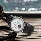 Celestial Men Automatic Silver Dial Chronograph Leather Watch 867-L10306