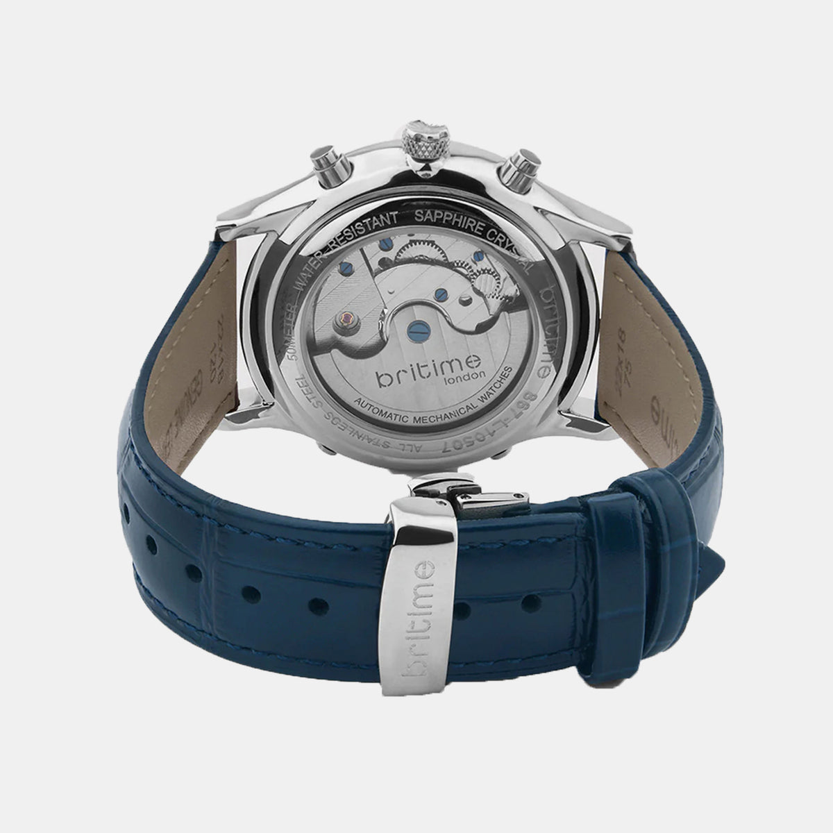 Celestial Men Automatic Blue Dial Chronograph Leather Watch 867-L10507