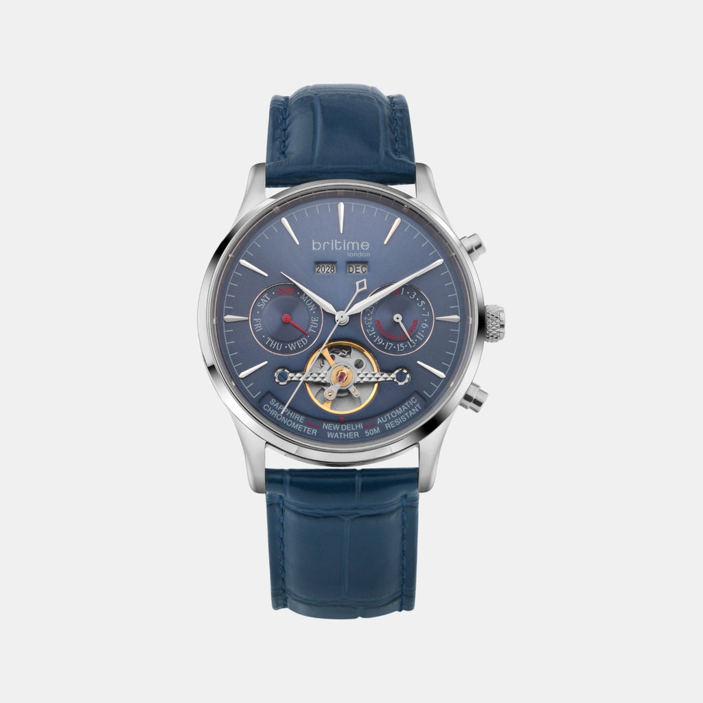 Celestial Men Automatic Blue Dial Chronograph Leather Watch 867-L10507