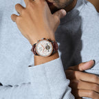 Celestial Men Automatic Silver Dial Chronograph Leather Watch 867-L30308
