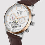 Celestial Men Automatic Silver Dial Chronograph Leather Watch 867-L30308