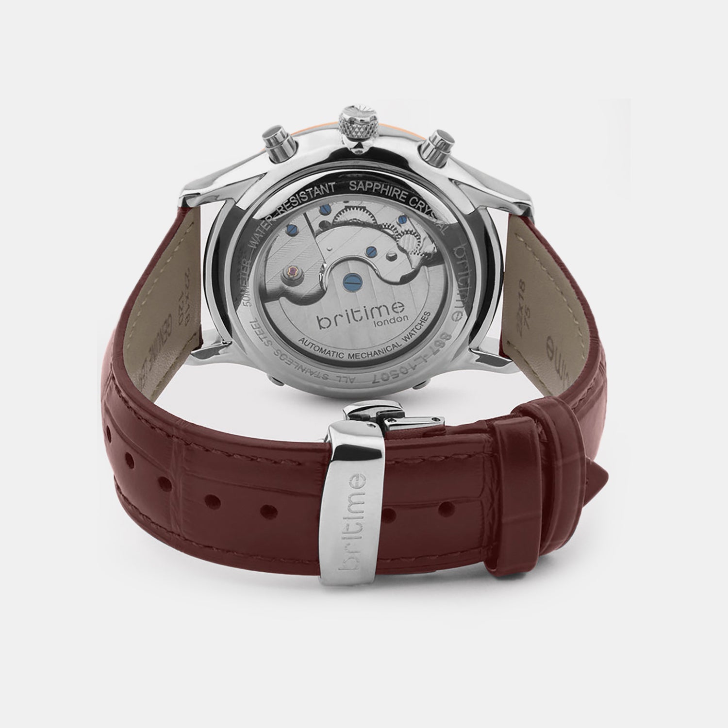 Celestial Men Automatic Silver Dial Chronograph Leather Watch 867-L30308